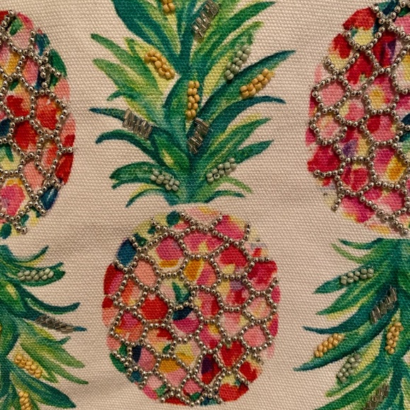 Pineapple Tote, Large Pineapple Beaded Canvas Tote With Large Rope Handles - Picture 6 of 16
